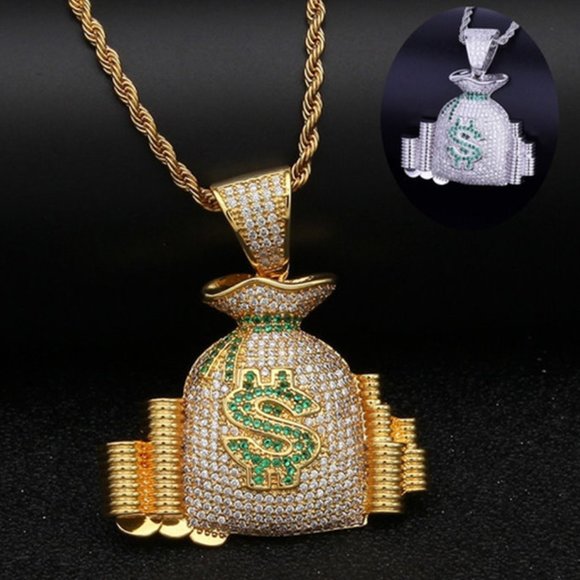 " HOST PICK "Cubic Zircon Money Bag Iced Out Pendant - Picture 3 of 13